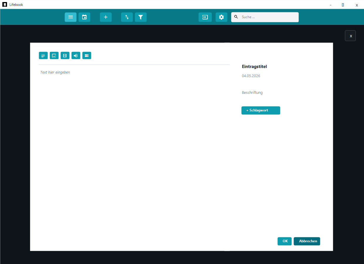 Overlay zum Hinzufügen eines Eintrags im Textmodus