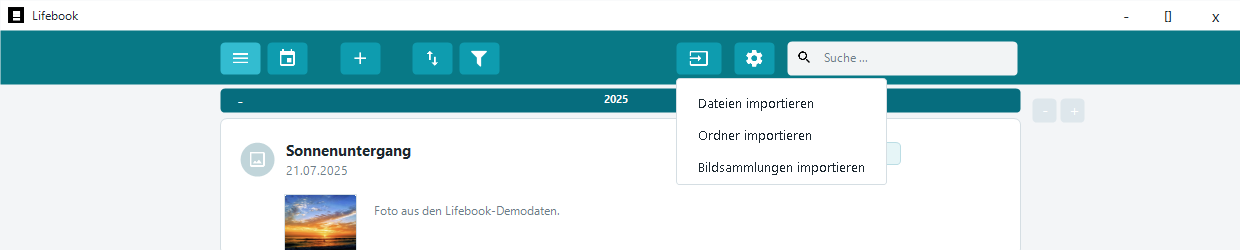 Importmenü aus dem Hauptmenü geöffnet