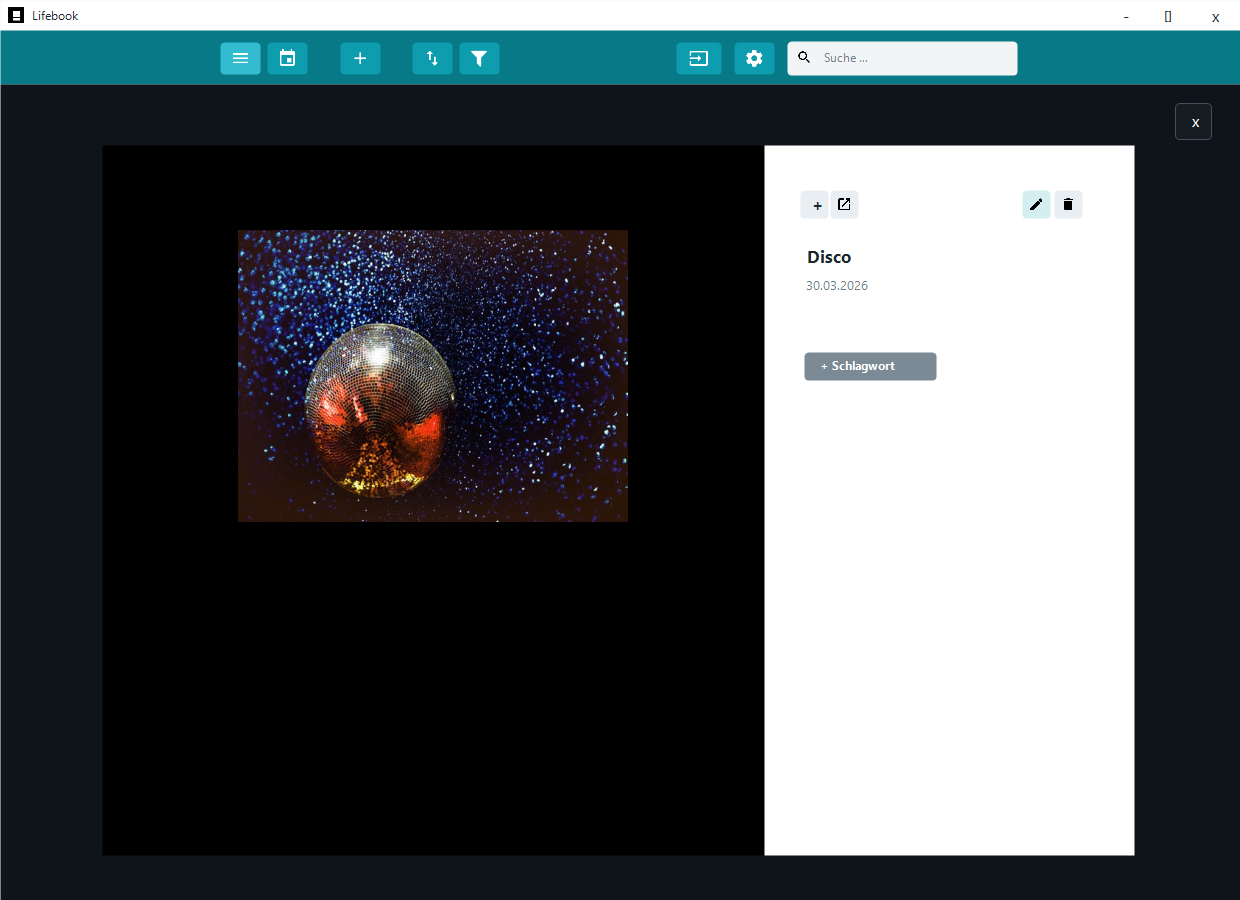Bildeintrag in der Overlay-Ansicht mit Detailseitenleiste