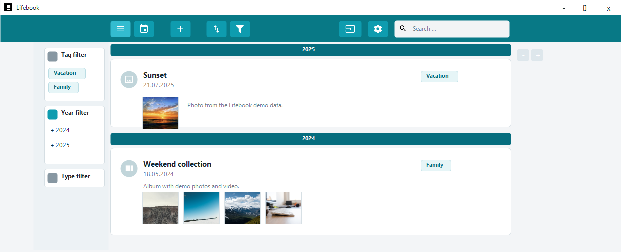 Filter column open beside the timeline list