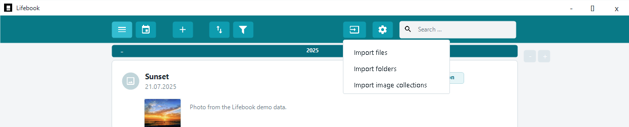 Import menu open from the main menu